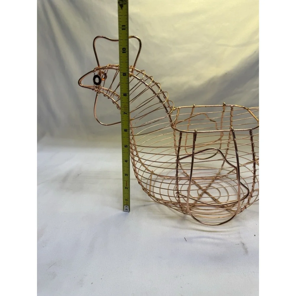 Vintage Copper Color Wire Hen Chicken Egg Basket With Handles